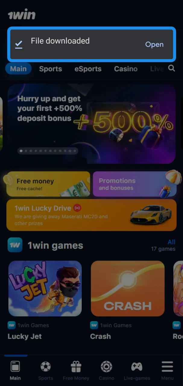 Download the 1win apk file to your Android device.