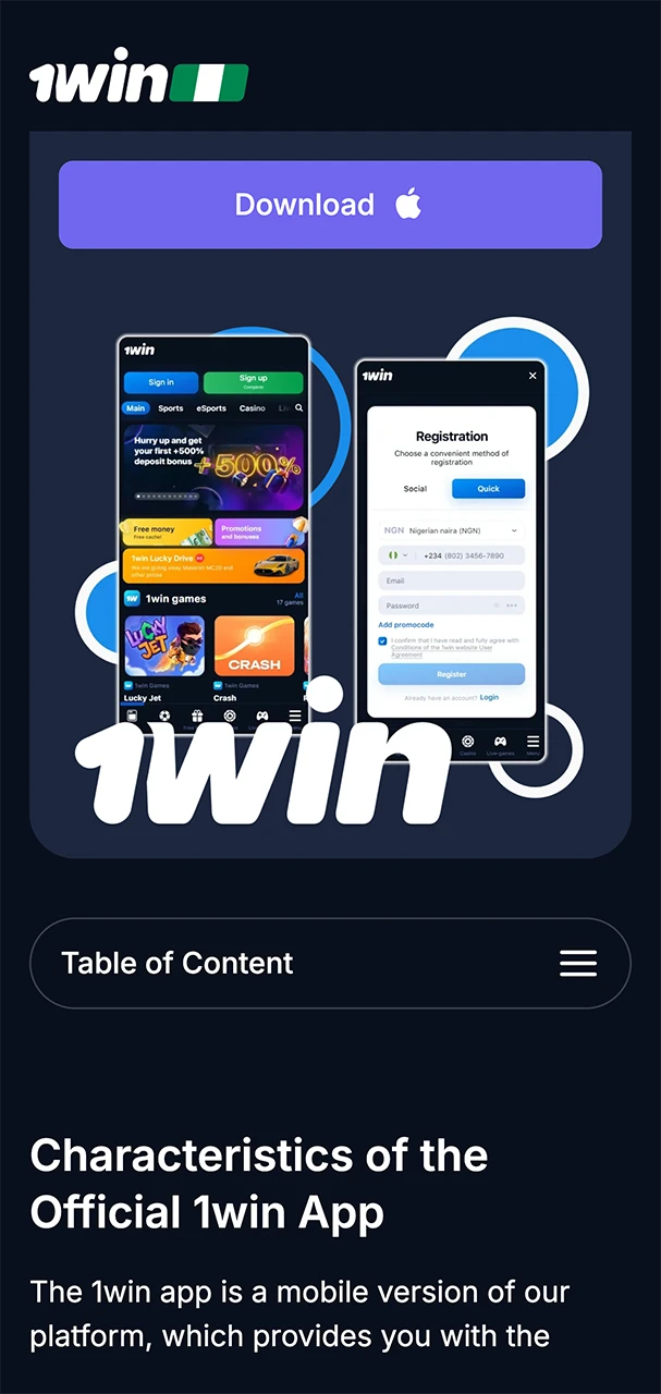 Start the installation process of the 1win app for iOS devices.