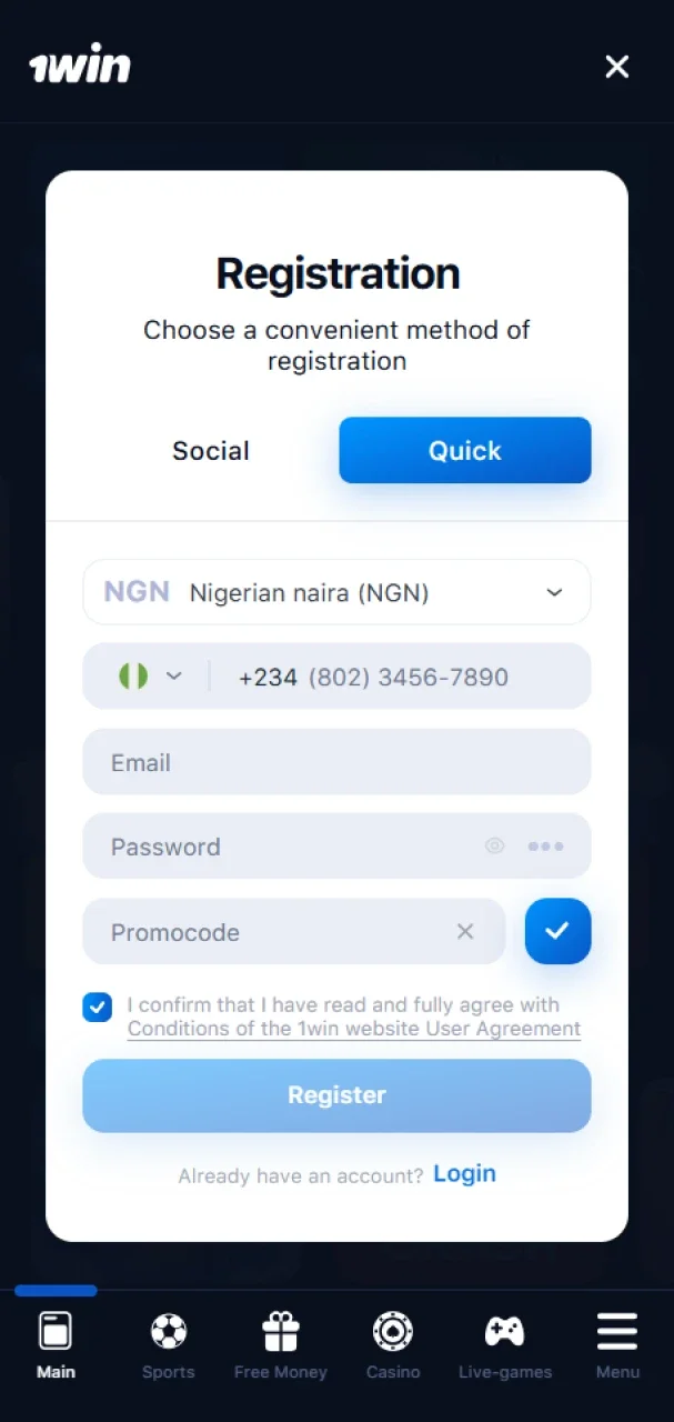 Register on the 1win app to start betting and playing at a trusted casino.