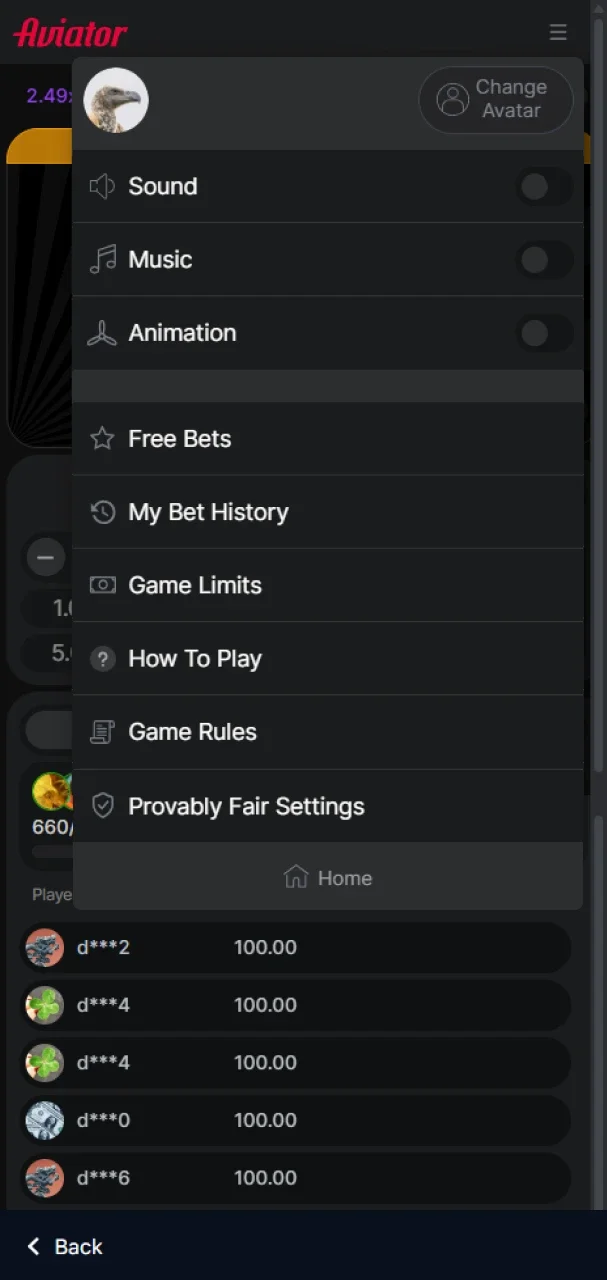 Change the settings of the Aviator game at 1win.