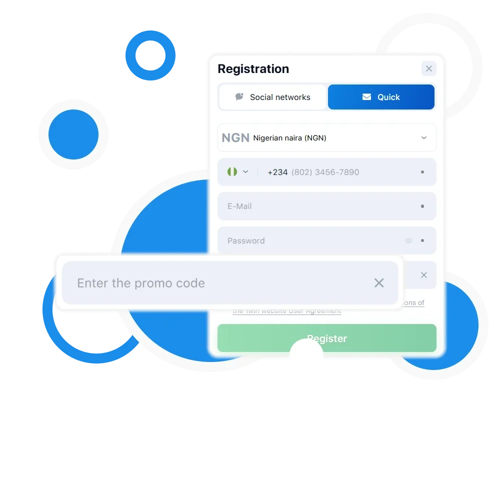 Use the promo code when registering on the official 1win website.
