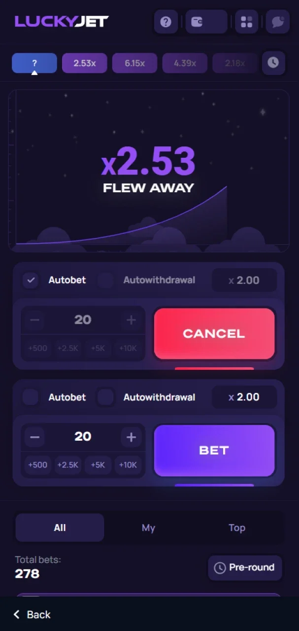 The autobet feature is available in the 1win Lucky Jet game.