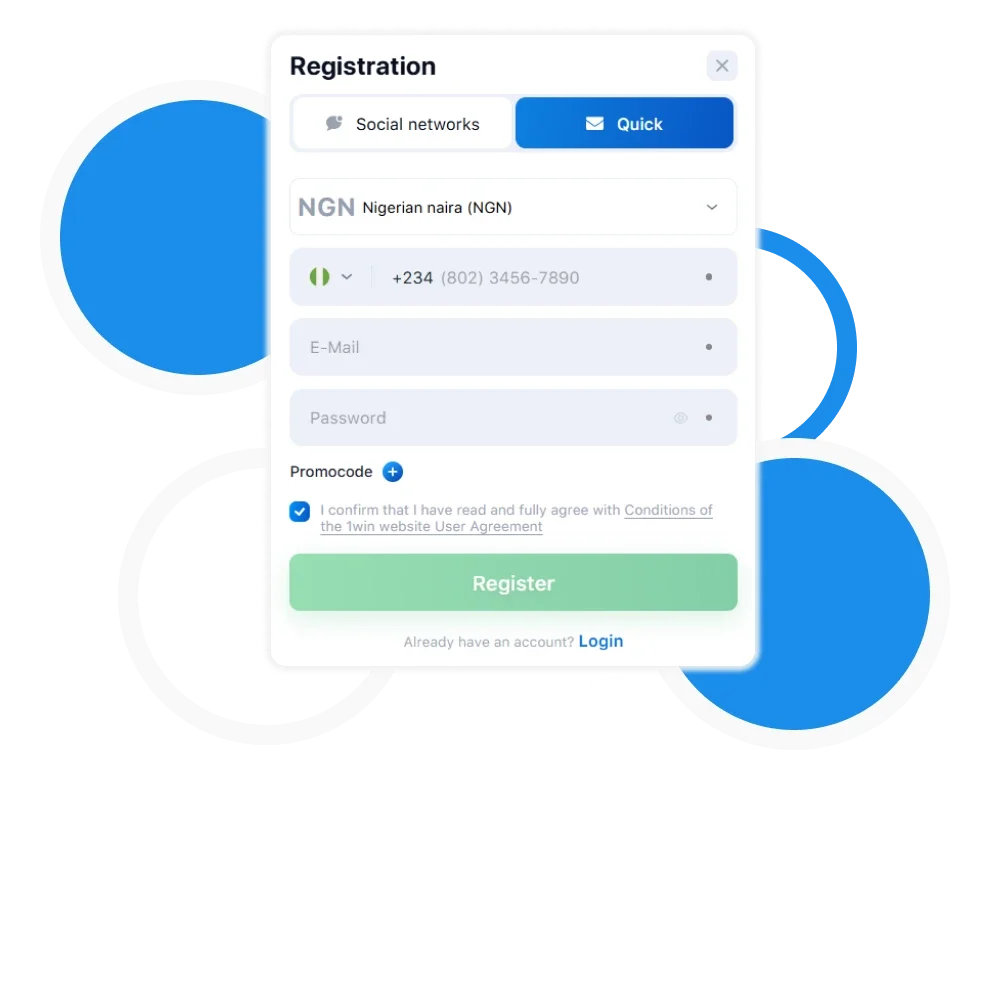 Create an account to play and bet at 1win.