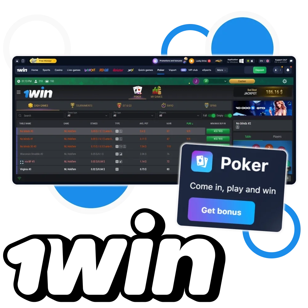 Start playing Poker on the official 1win website.
