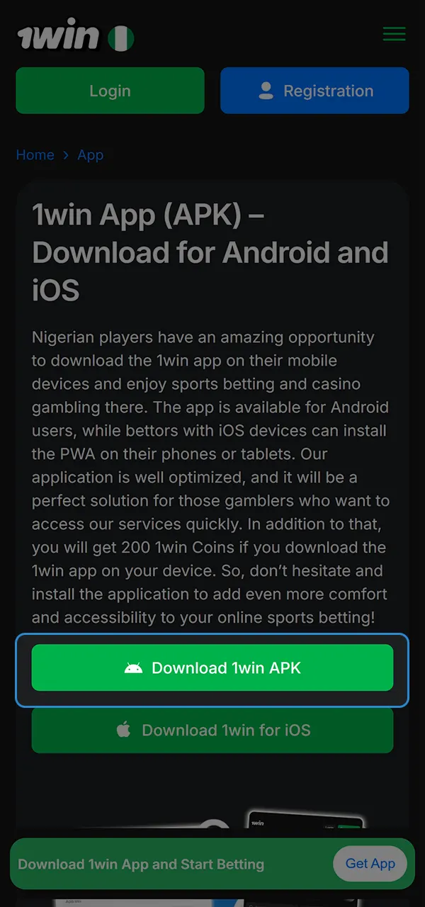 Use the direct link to register on the official 1win website.