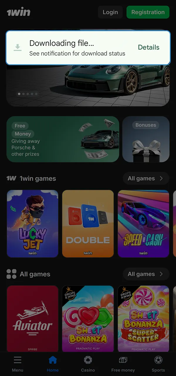 Download the 1win apk file to your Android device.