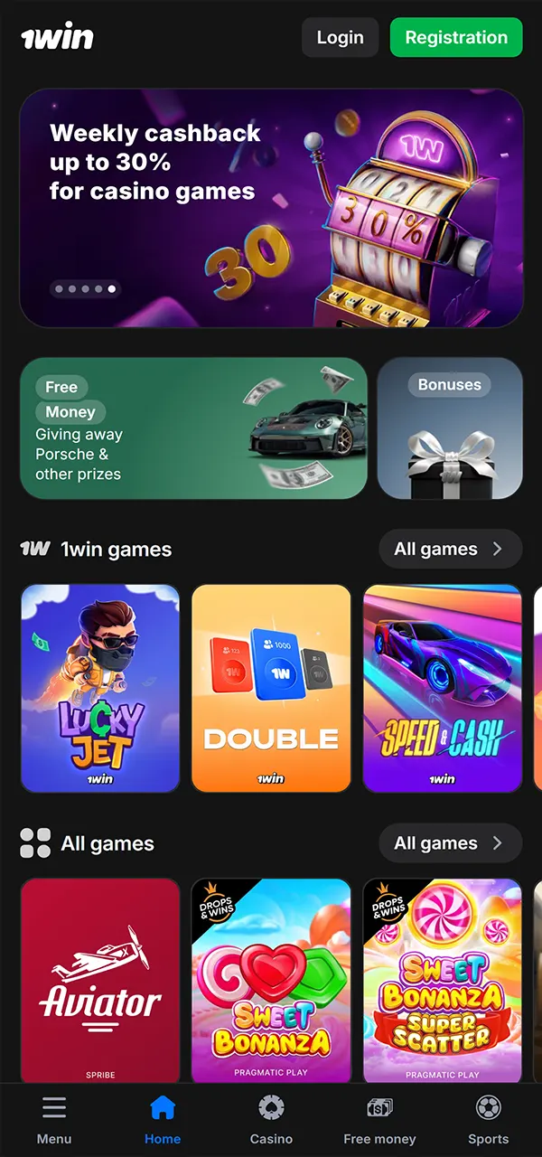 Open the installed 1win app to start betting and gambling.