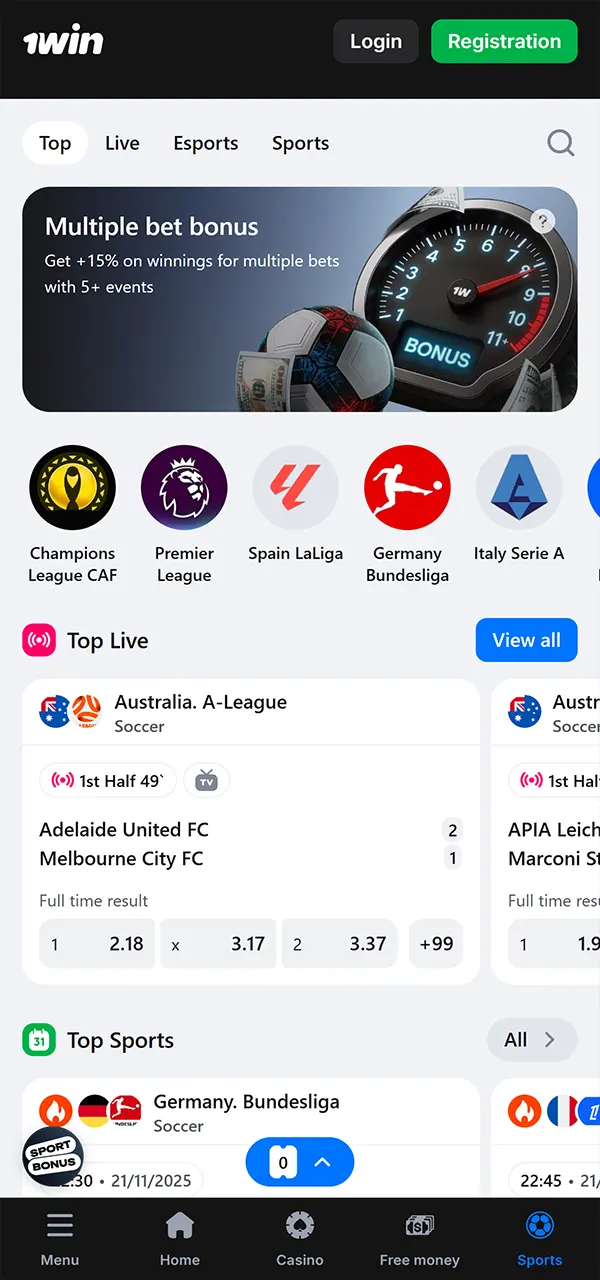 Place bets on various sports through the official 1win app.