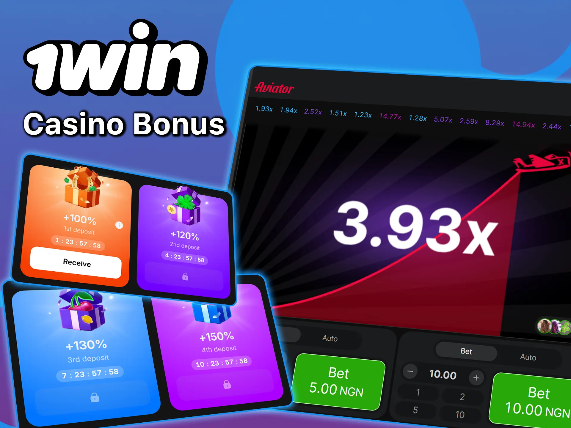 Find out what bonuses are available for Aviator at 1win.