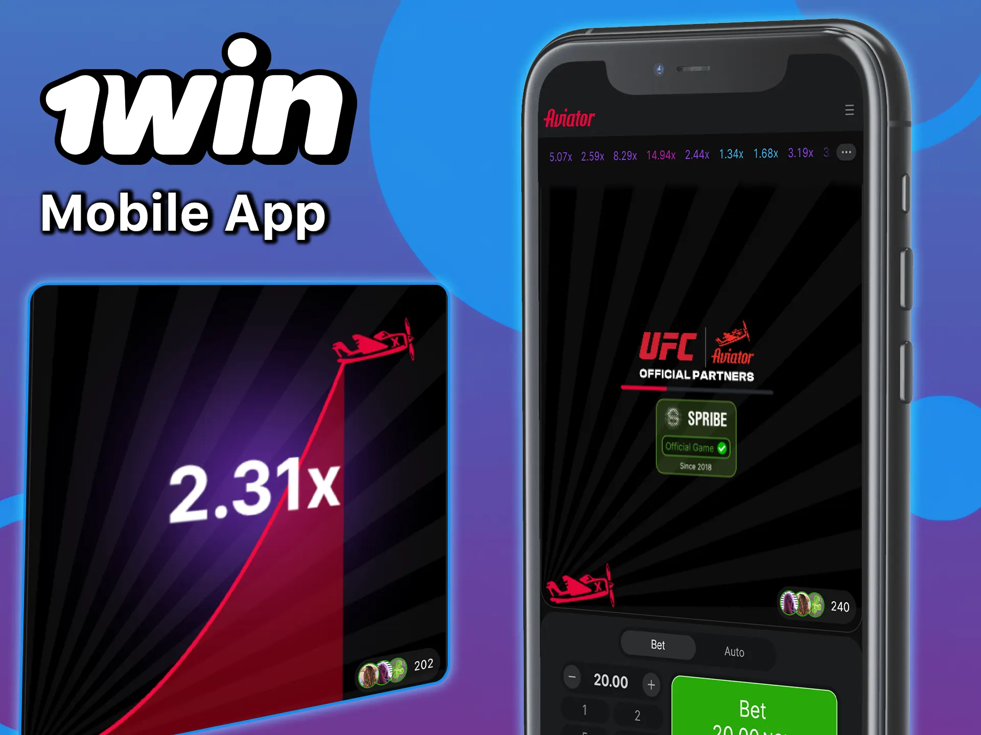 Download the 1win mobile app and play Aviator on your phone.