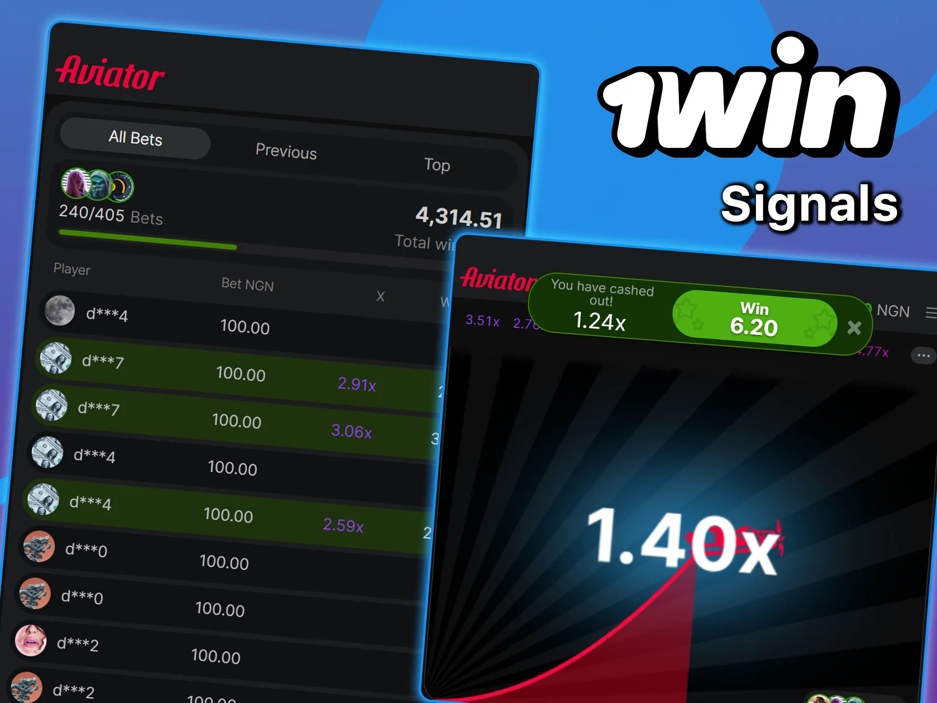 Try signals for Aviator at 1win.