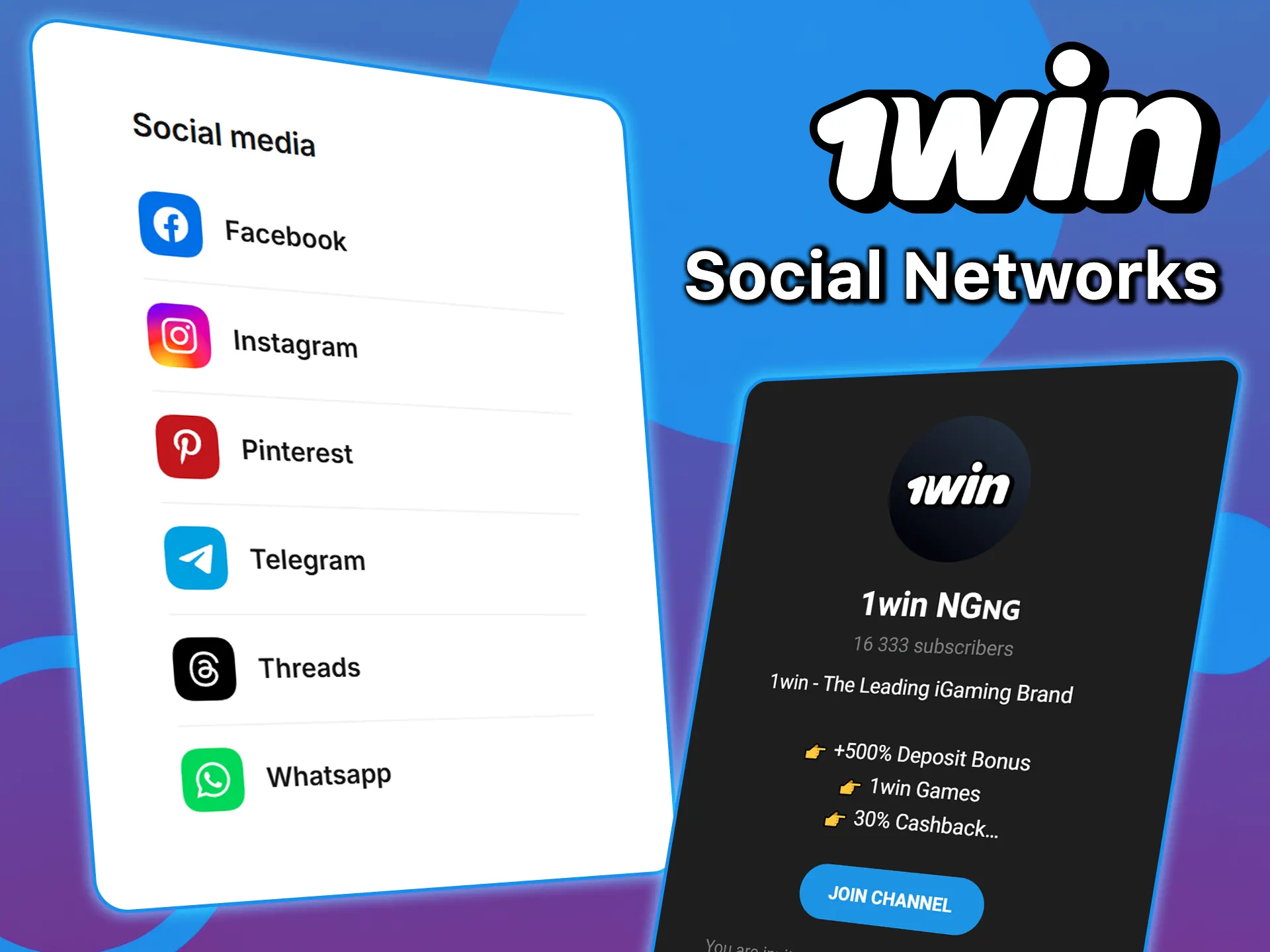 Find out about new bonuses and special offers on 1win social media.