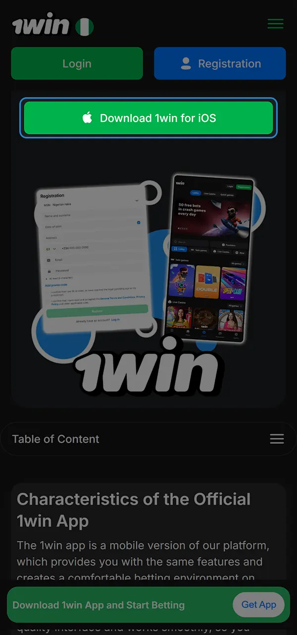 Start the installation process of the 1win app for iOS devices.