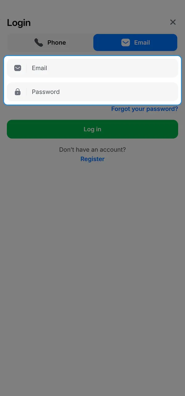 Enter your phone number or email address to log in to 1win.