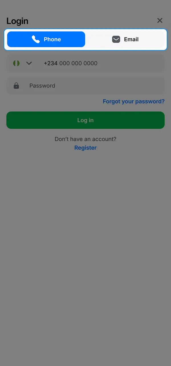 Choose how you want to log in to your 1win account.