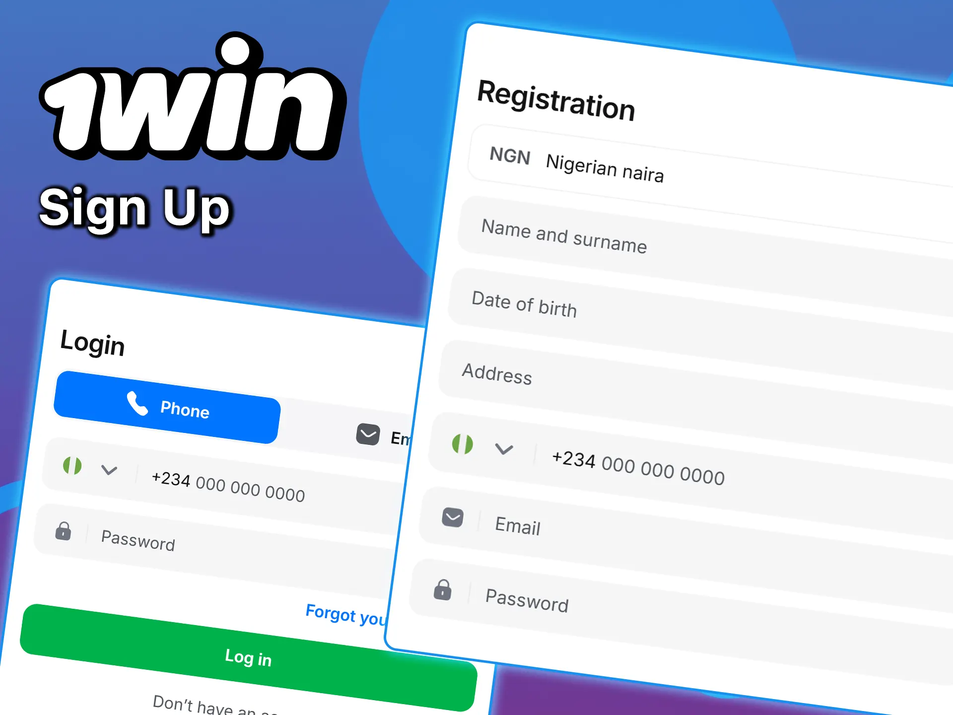 Register to access your personal account on 1win.