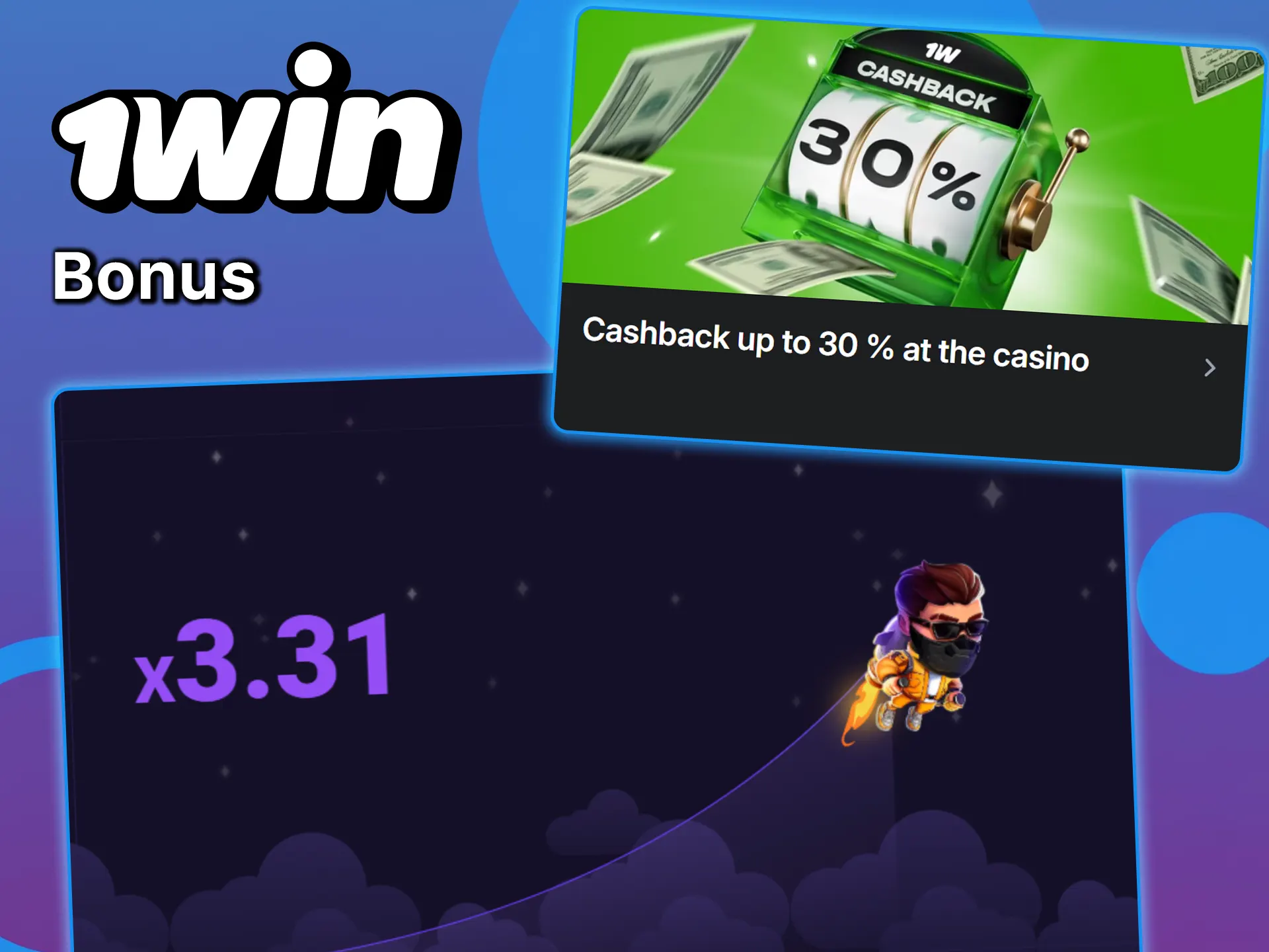 Register and find out what bonuses are available at Lucky Jet at 1win.