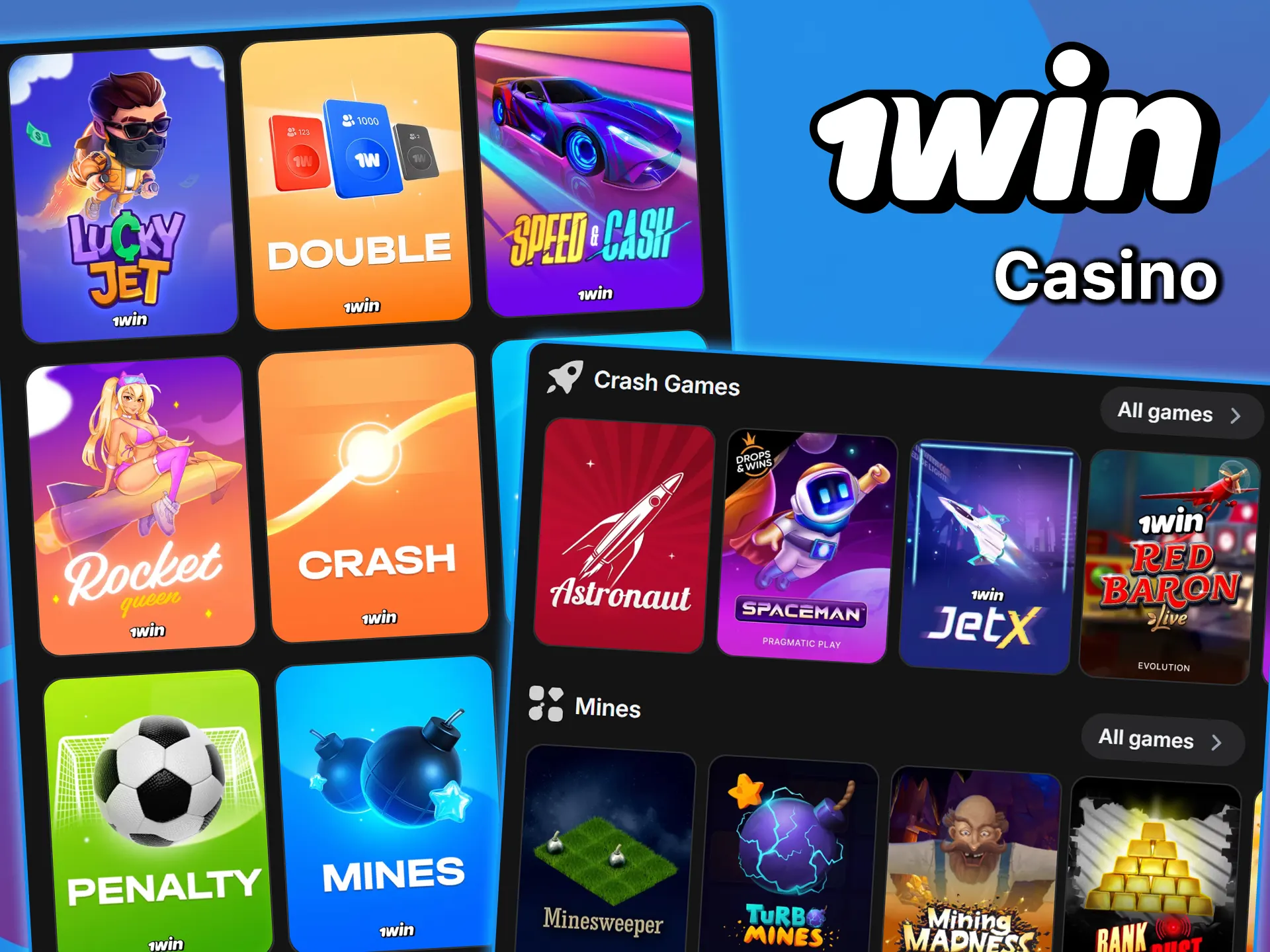 Check out the huge 1win casino section and choose your game.