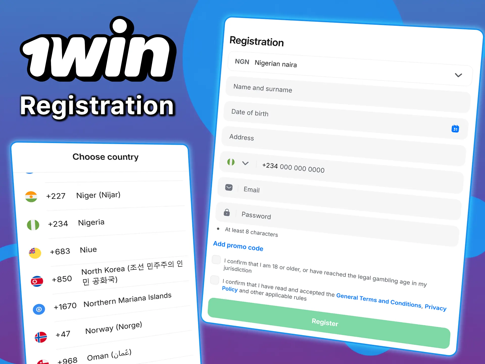 Register on 1win in just a couple of clicks.