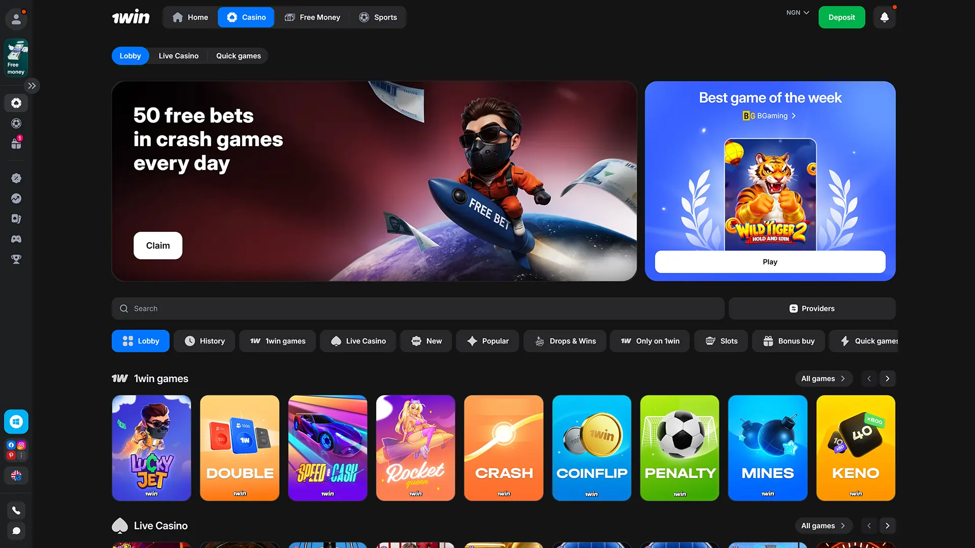 Start playing games on the official 1win website.