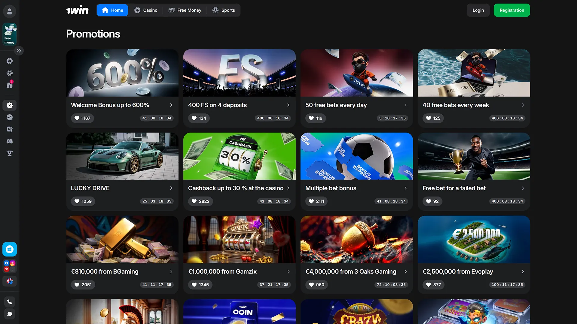 Register at 1win and get the bonuses presented by the bookmaker.