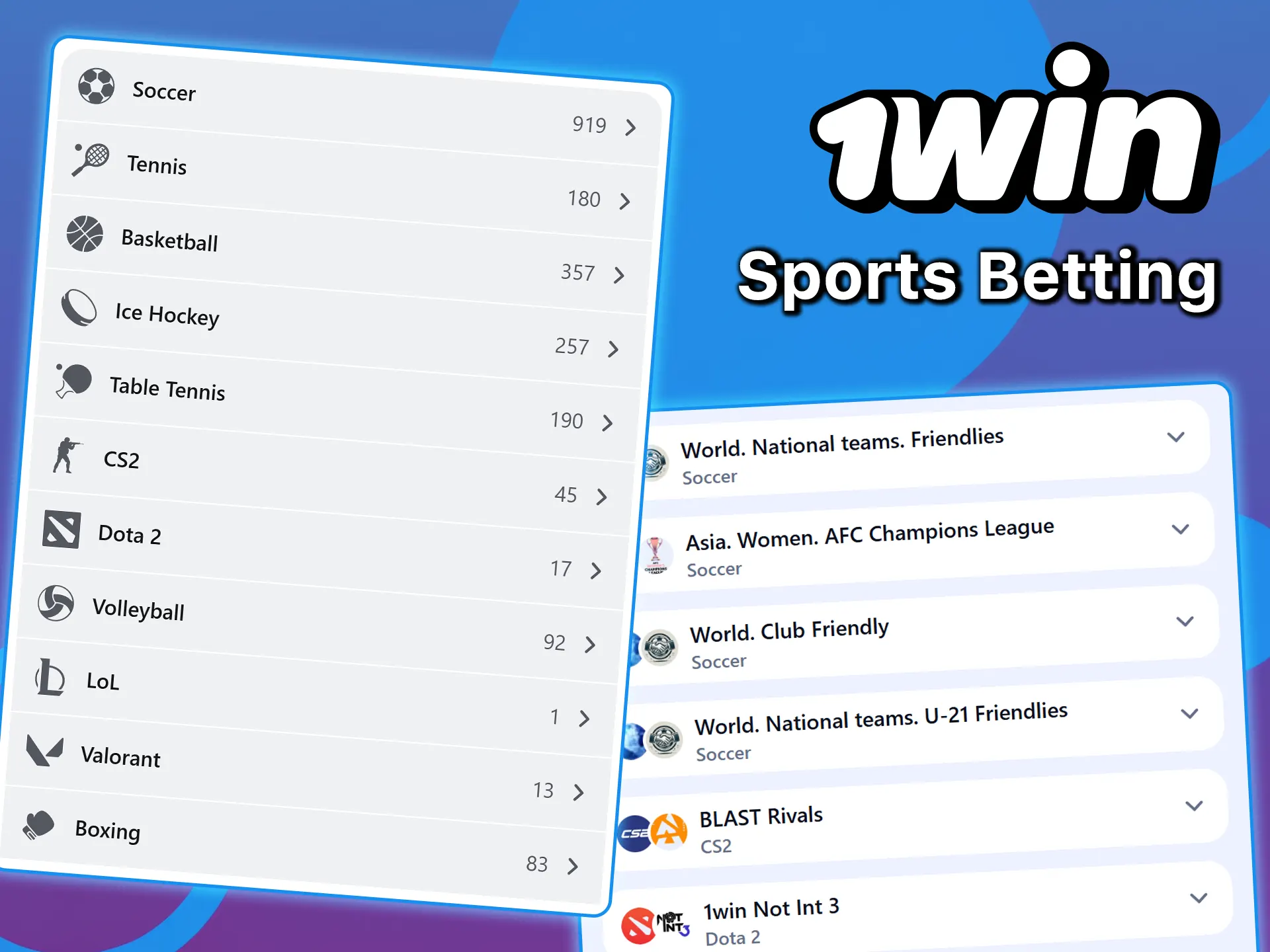 Check out the sports events section on 1win and explore the available options.