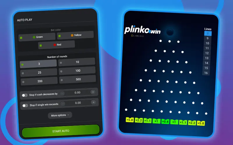Turn on auto mode in Plinko at 1win and simplify the game.