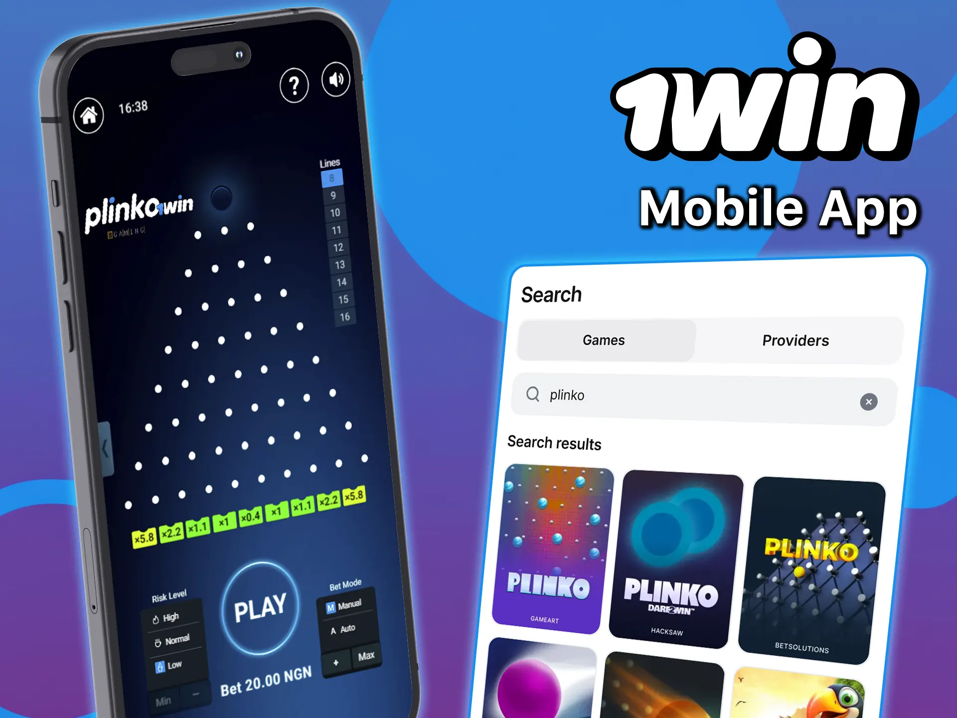 Download the 1win mobile app and play Plinko wherever you want.