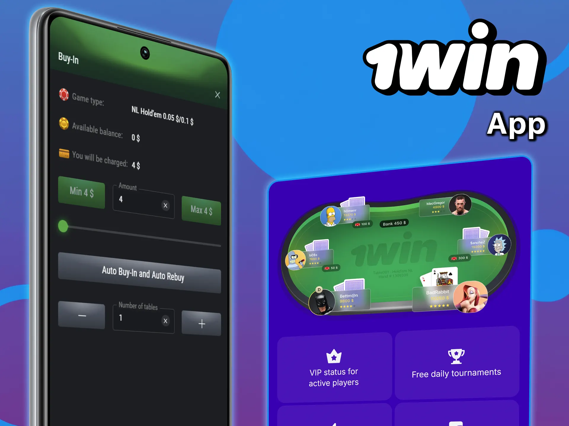 Install the 1win app and experience the convenience of playing poker.