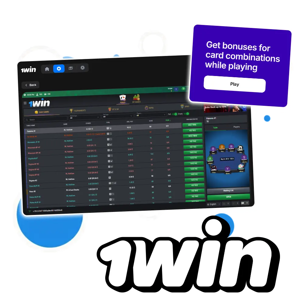 Start playing Poker on the official 1win website.