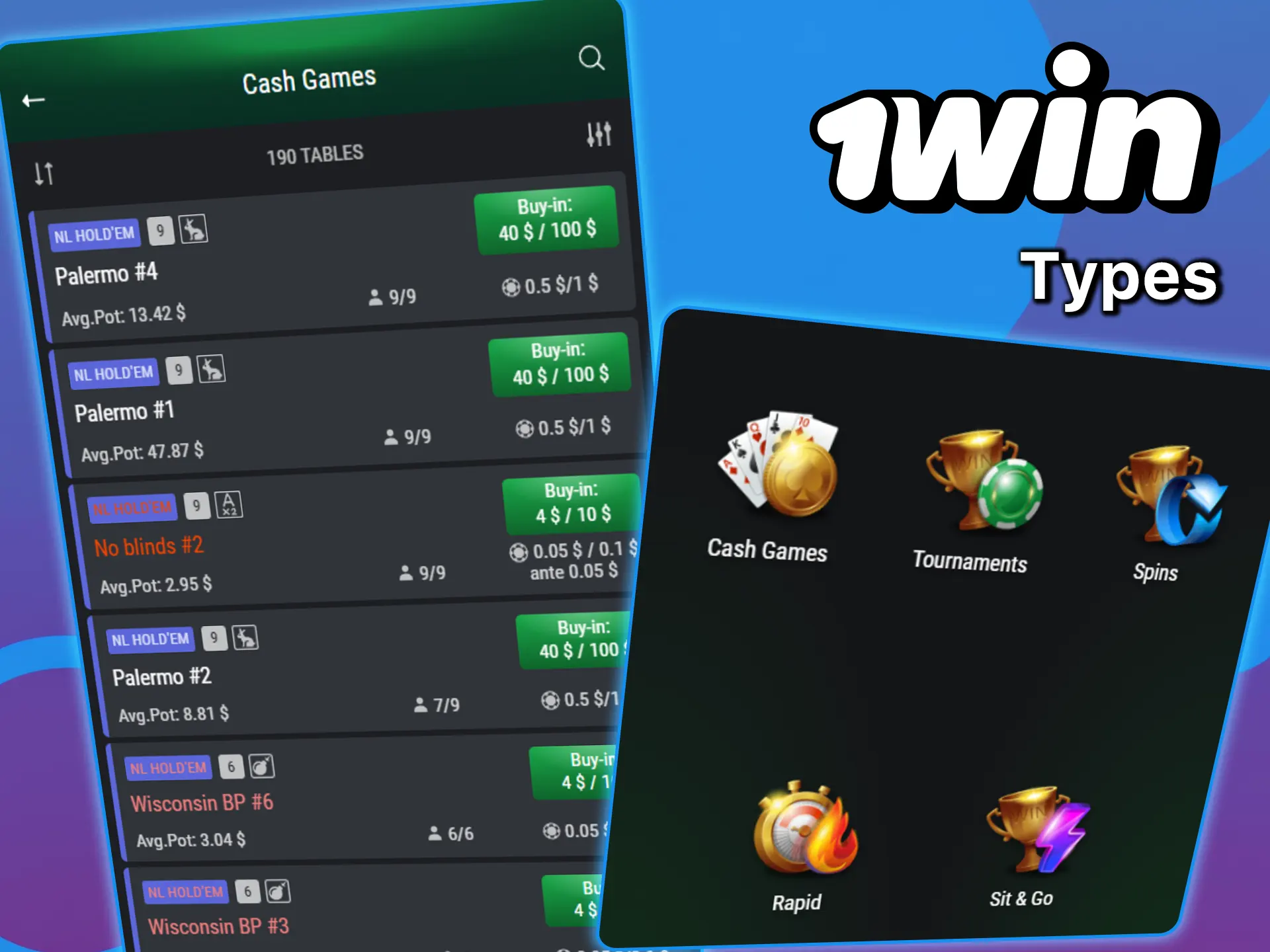 Read about the different types of poker at 1win.