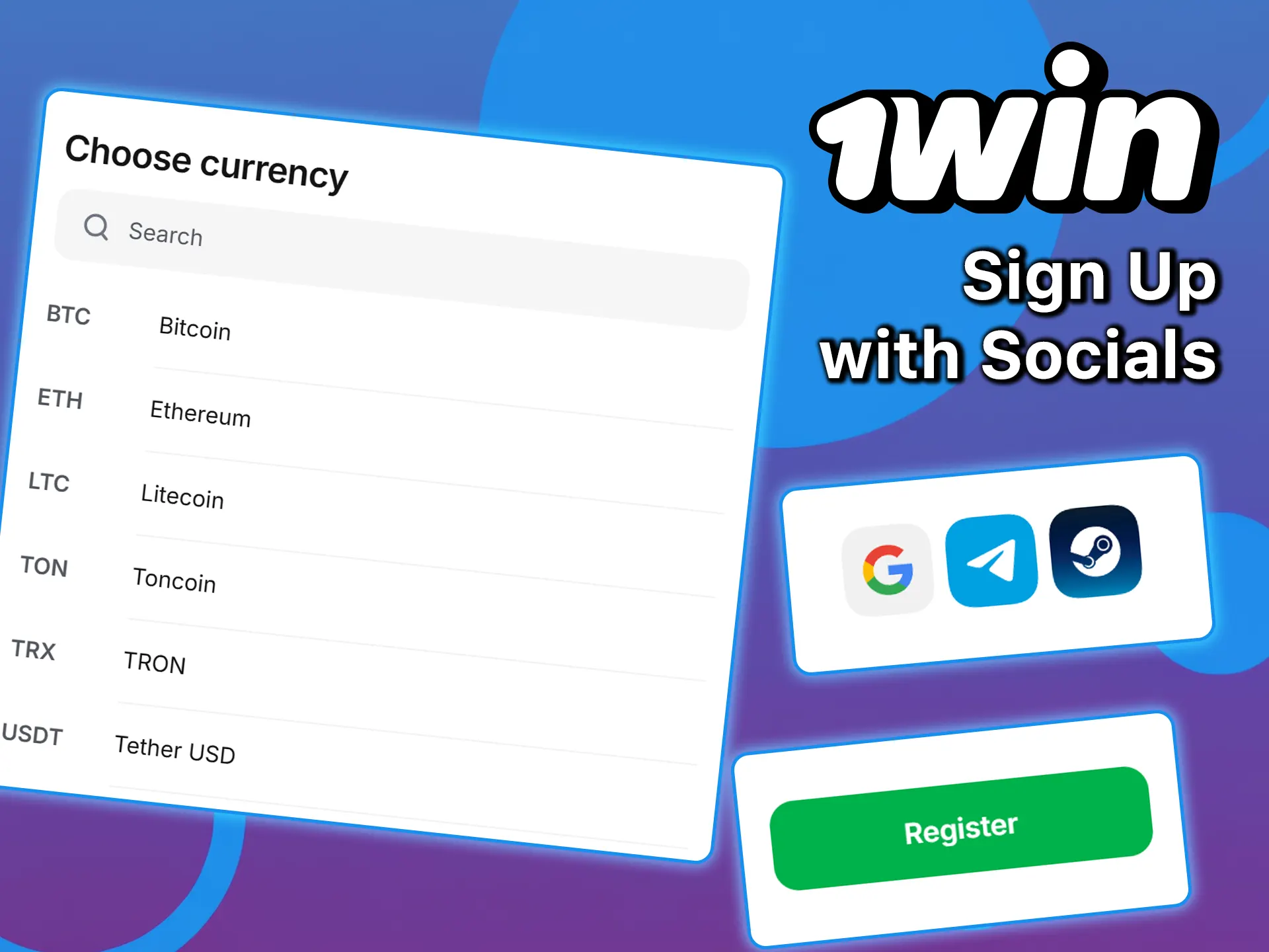 Register via social media on 1win in a couple of seconds.