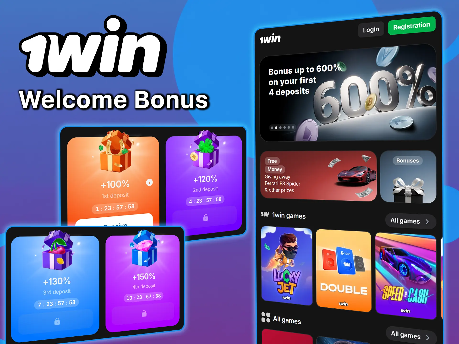 Get a welcome bonus when you register at 1win.