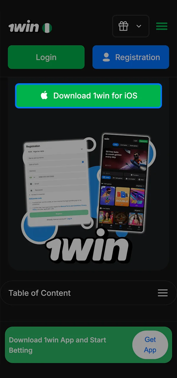 Start the installation process of the 1win app for iOS devices.